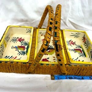 Vintage nasco made in Japan hand painted serving dish/wicker basket